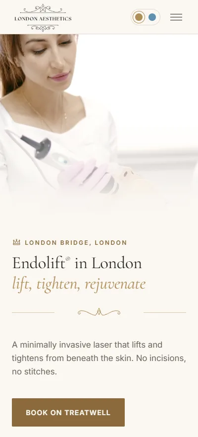 The same site at phone width