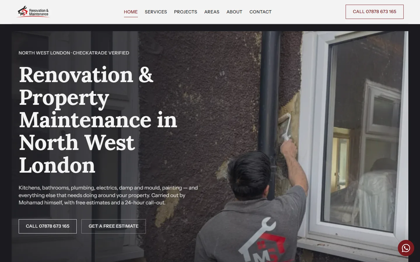 The MS Renovation and Maintenance website on a desktop screen, built by Websly
