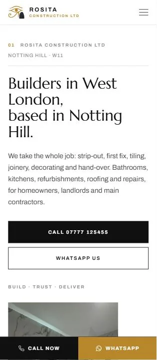 The same site at phone width