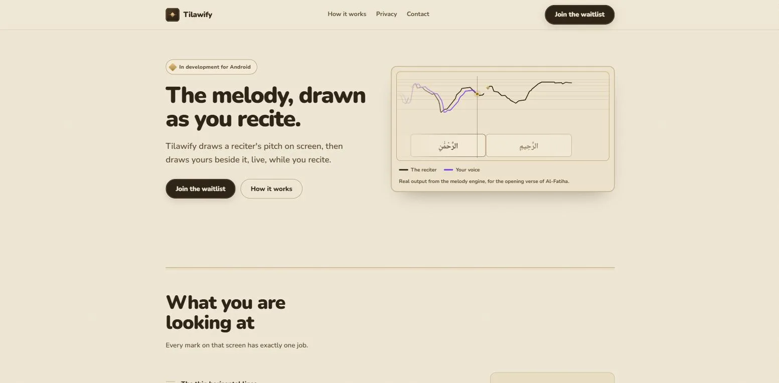 The Tilawify website on a desktop screen, built by Websly
